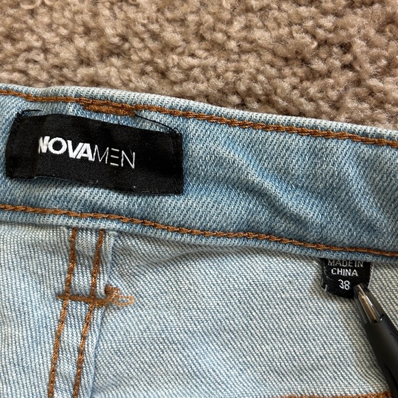 Fashion Nova Men Medium Wash Blue Big Time Patchwork Skinny Jeans Size 38 - Picture 7 of 13